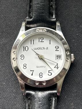 Watch It Silver Tone Black Band Women’s Quartz Watch
